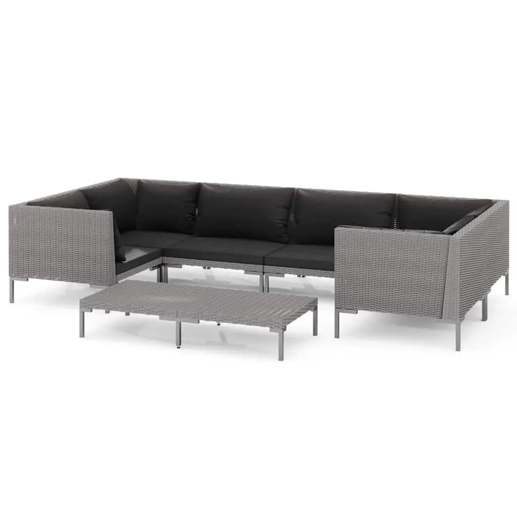 7 Piece Garden Lounge Set Powder-coated Steel Half-round PE Rattan Grey with Cushions