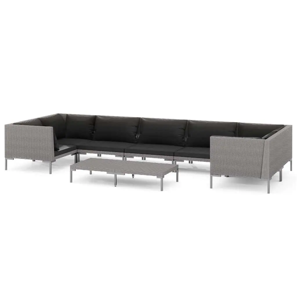 Garden Lounge Set 8 Piece Outdoor Furniture PE Rattan Grey Sofa with Cushions