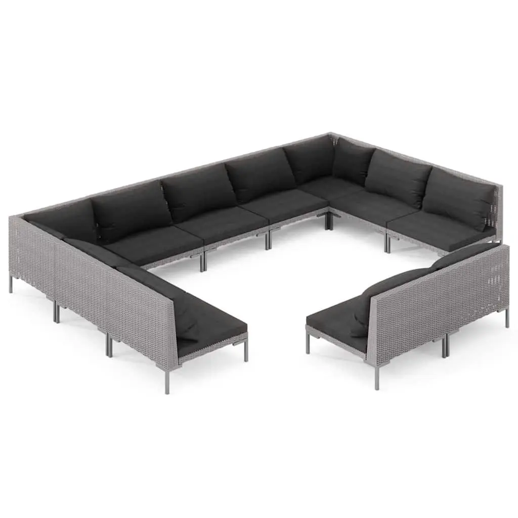11 Piece Garden Lounge Set Poly Rattan Outdoor Furniture with Cushions Grey