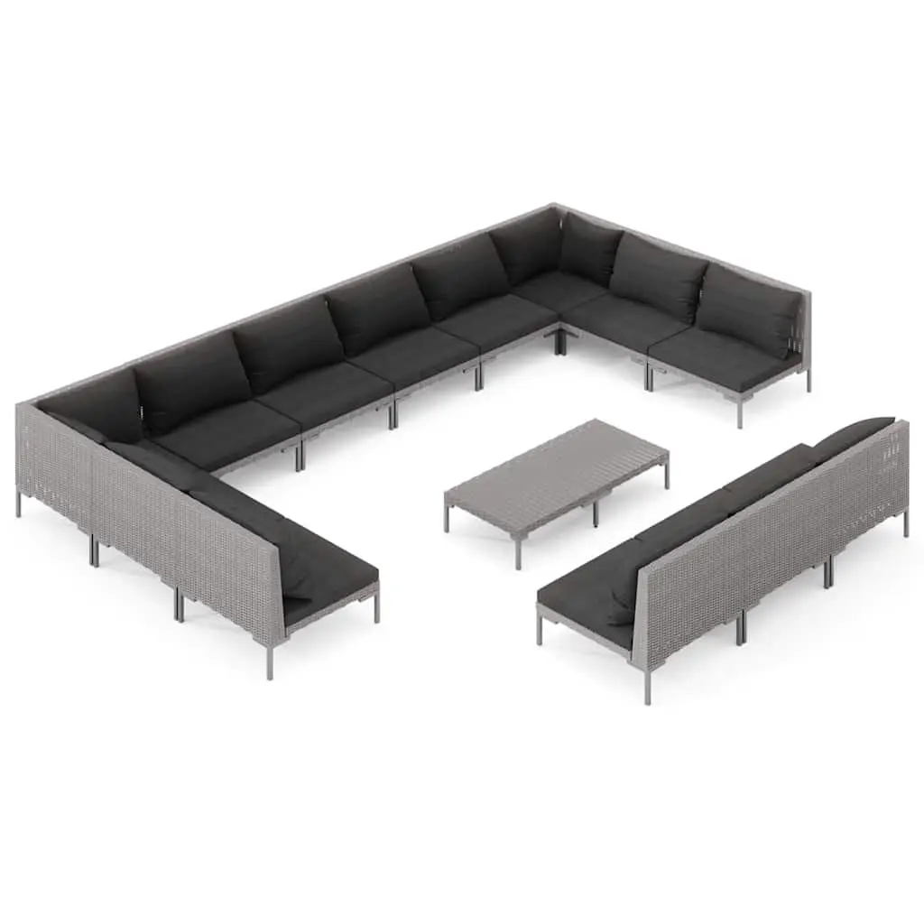 14 Piece Garden Lounge Set with Cushions Poly Rattan Outdoor Furniture Grey