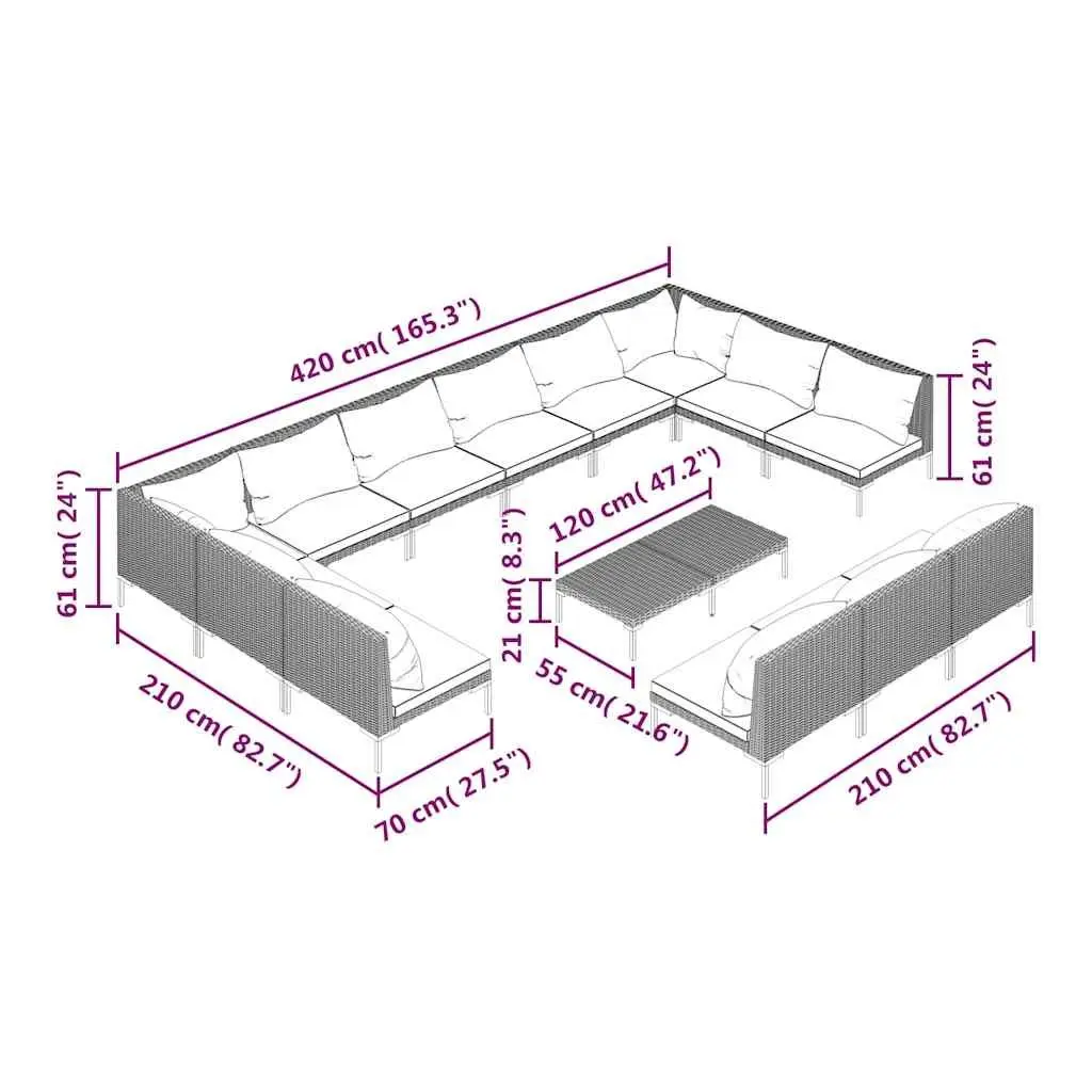14 Piece Garden Lounge Set with Cushions Poly Rattan Outdoor Furniture Grey