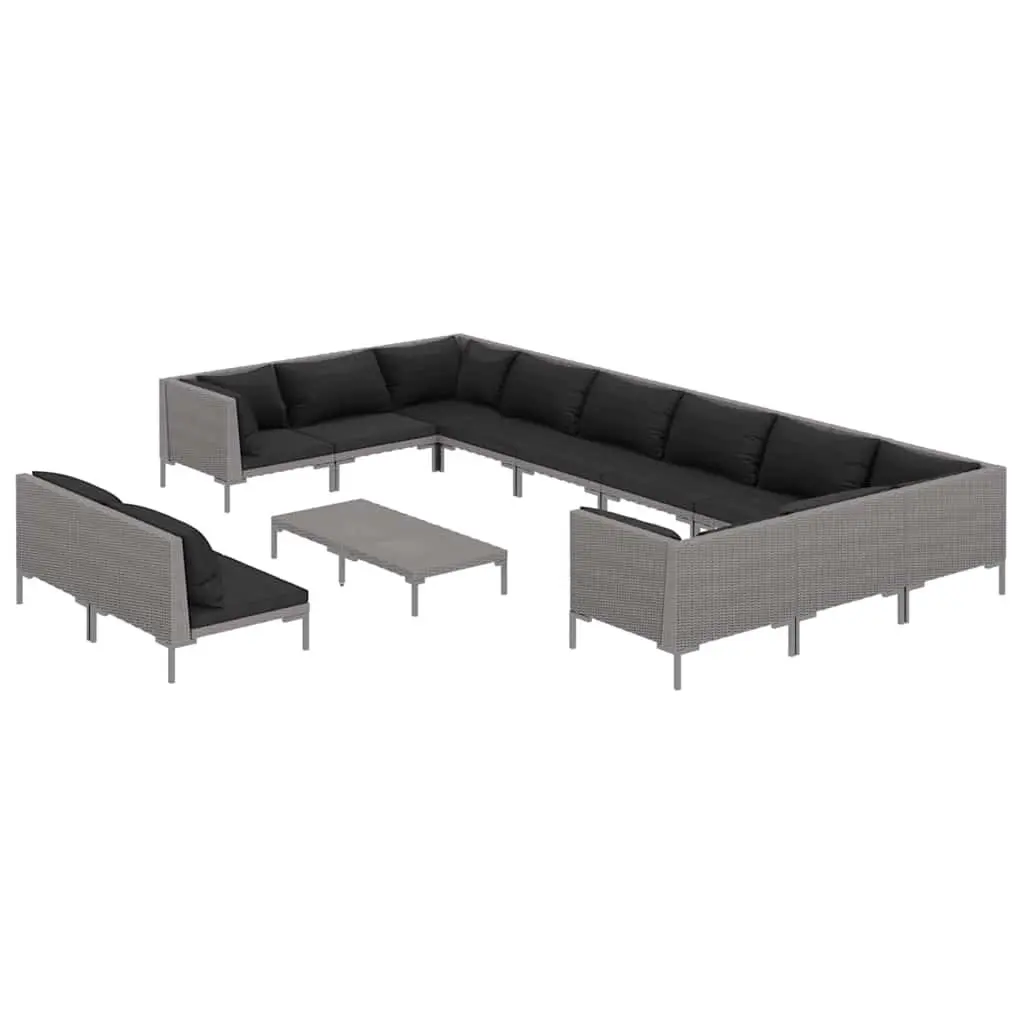 Garden Lounge Set 13 Piece Outdoor Furniture Grey Half-Round PE Rattan Powder-Coated Steel Frame