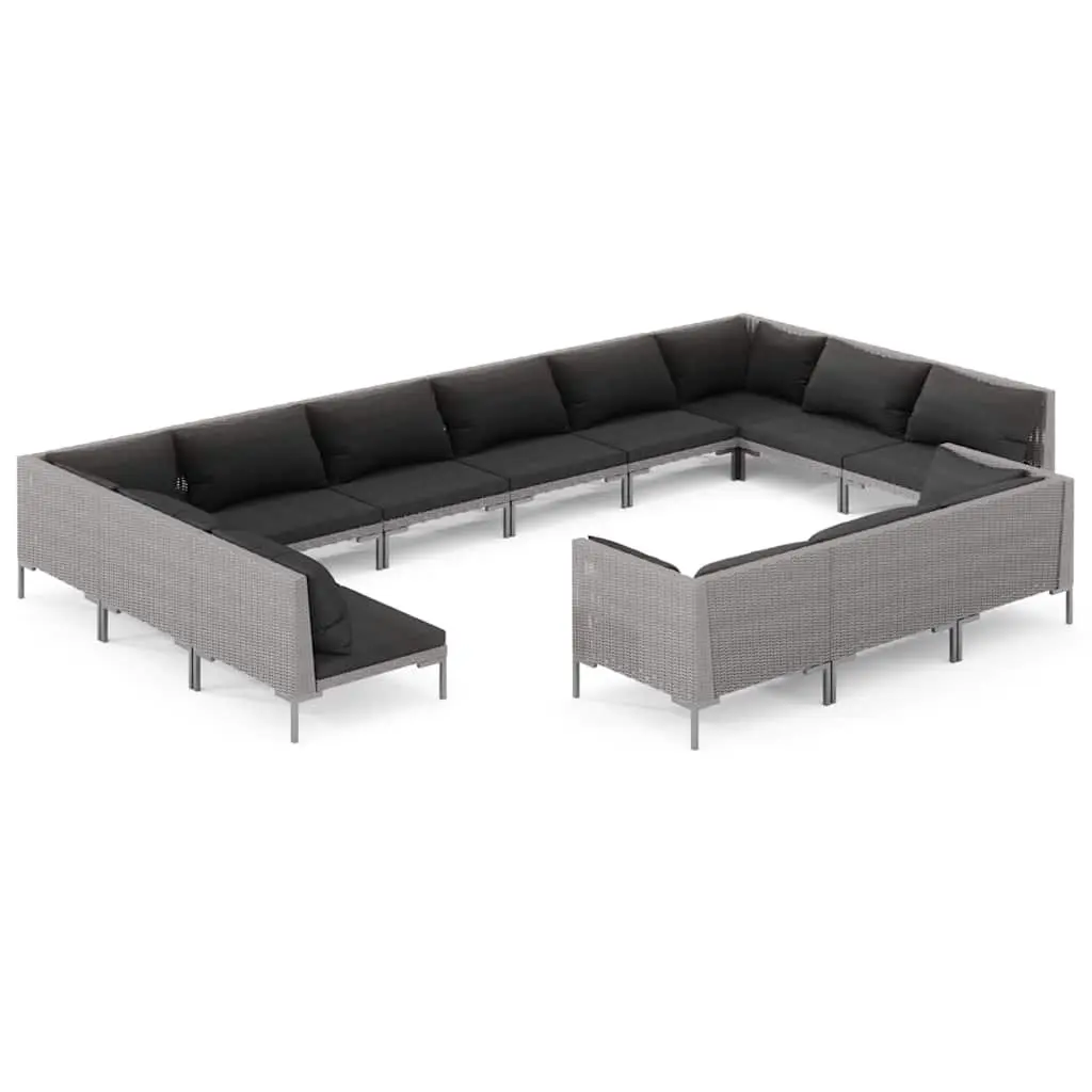 Garden Lounge Set 13 Piece Outdoor Patio Furniture Grey Rattan Sofa Cushions