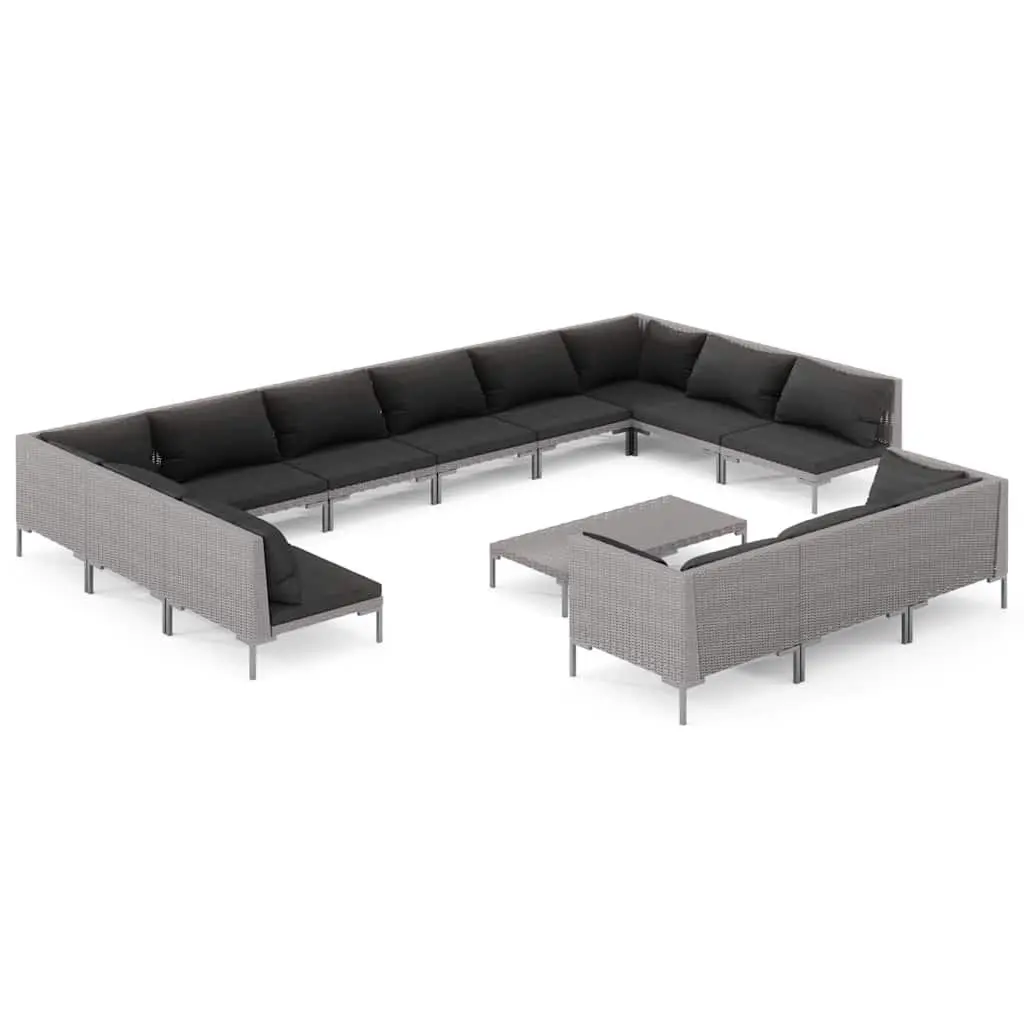 Garden Lounge Set 14 Piece Outdoor Patio Furniture Powder-coated Steel Frame Half-round PE Rattan Grey