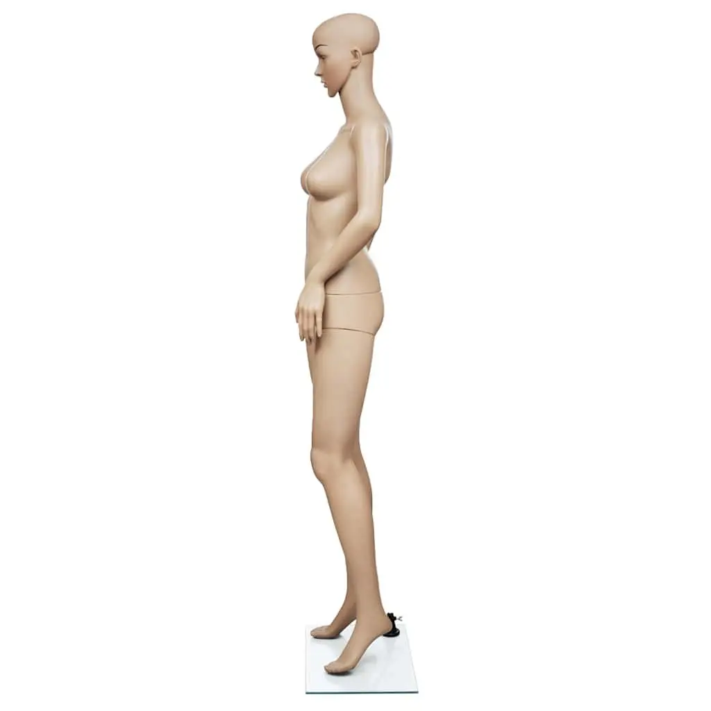 Women Full Body Mannequin PE Material Beige Dress Form Display Torso with Glass Base Stand
