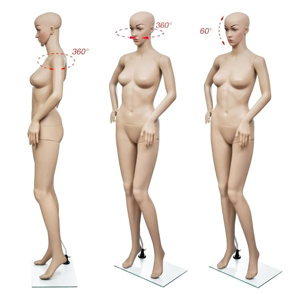 Women Full Body Mannequin PE Material Beige Dress Form Display Torso with Glass Base Stand
