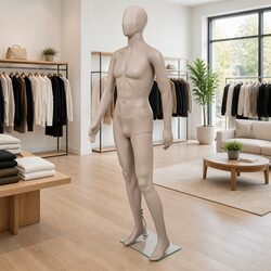 Full-Body Male Mannequin Round Head Beige Display Fashion Retail Clothing Dress
