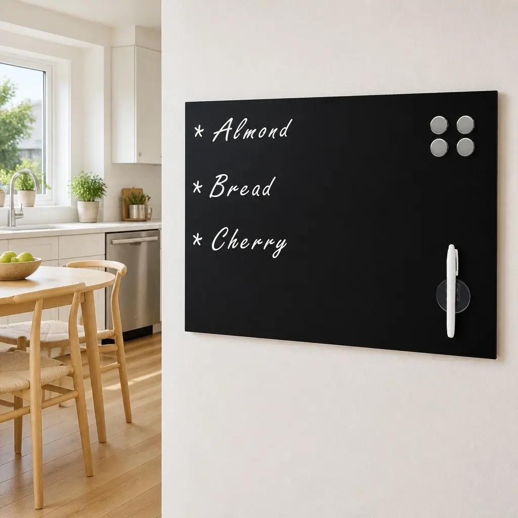 Magnetic Glass Dry Erase Board 60x40cm Black Wall Mounted Office Home