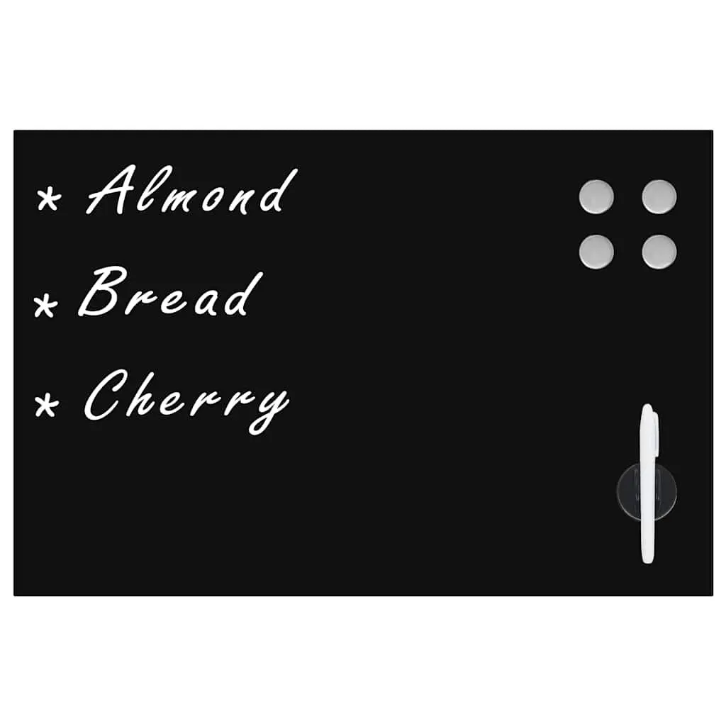 Magnetic Glass Dry Erase Board 60x40cm Black Wall Mounted Office Home