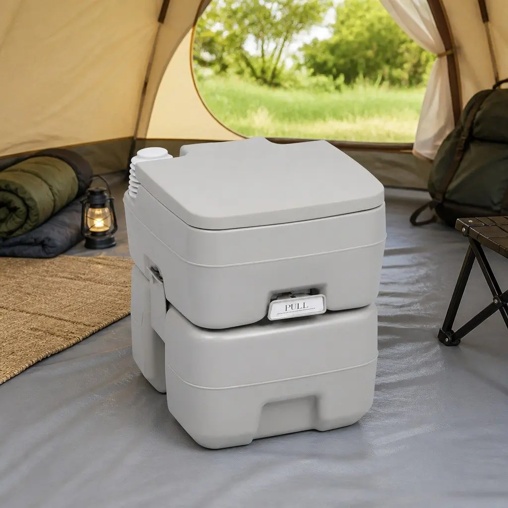 Portable Camping Toilet High-density Polyethylene 20L Waste Tank 10L Fresh Water Tank Grey