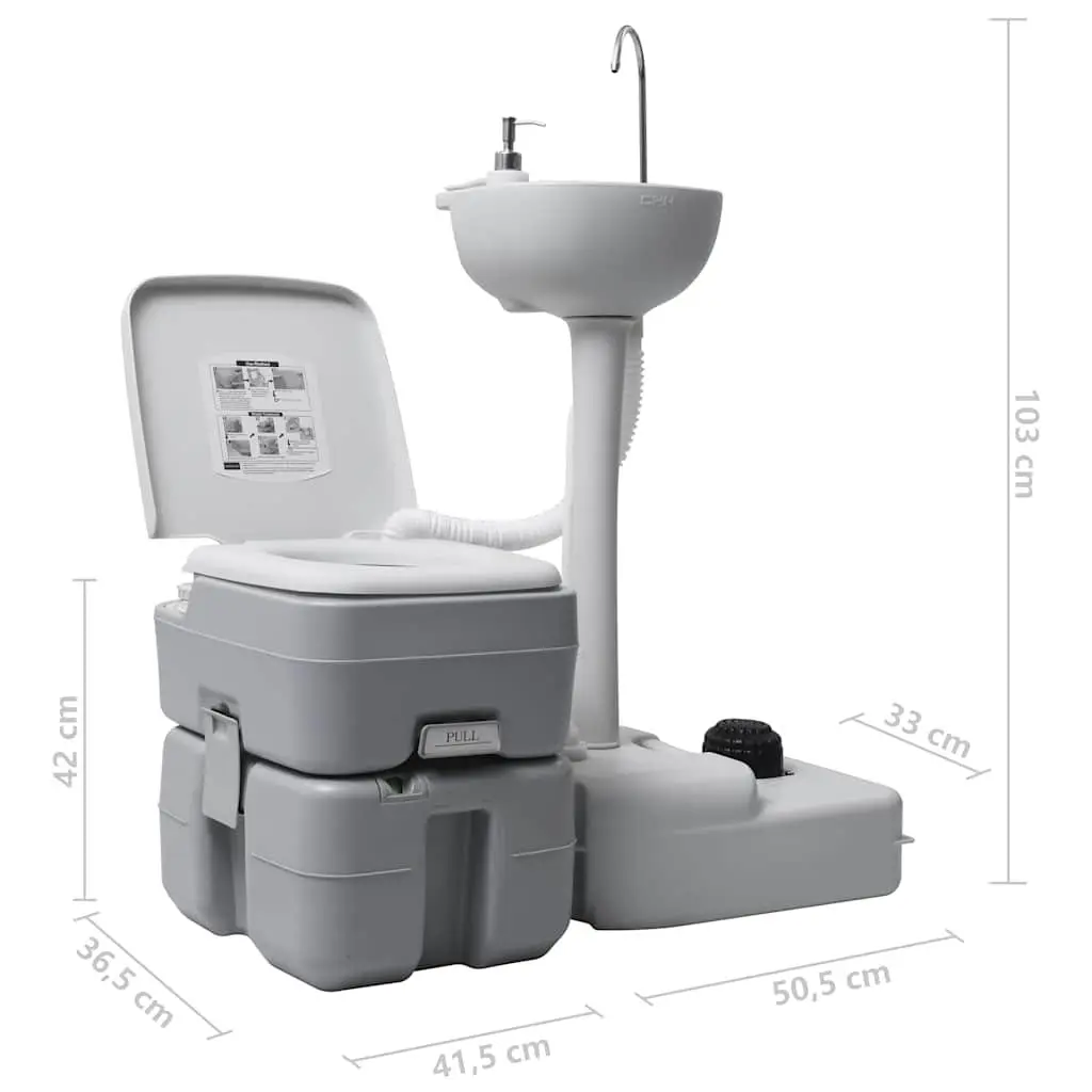 Portable Camping Handwash Station Toilet Set Grey Outdoor Waste Tank