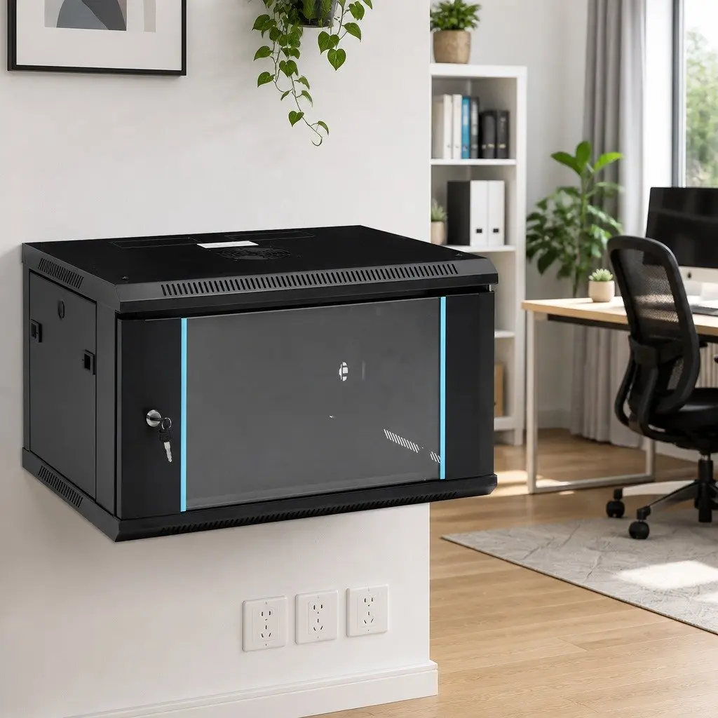 6U Wall Mounted Network Cabinet 19" Black IP20 600x450x350mm Data Server Rack