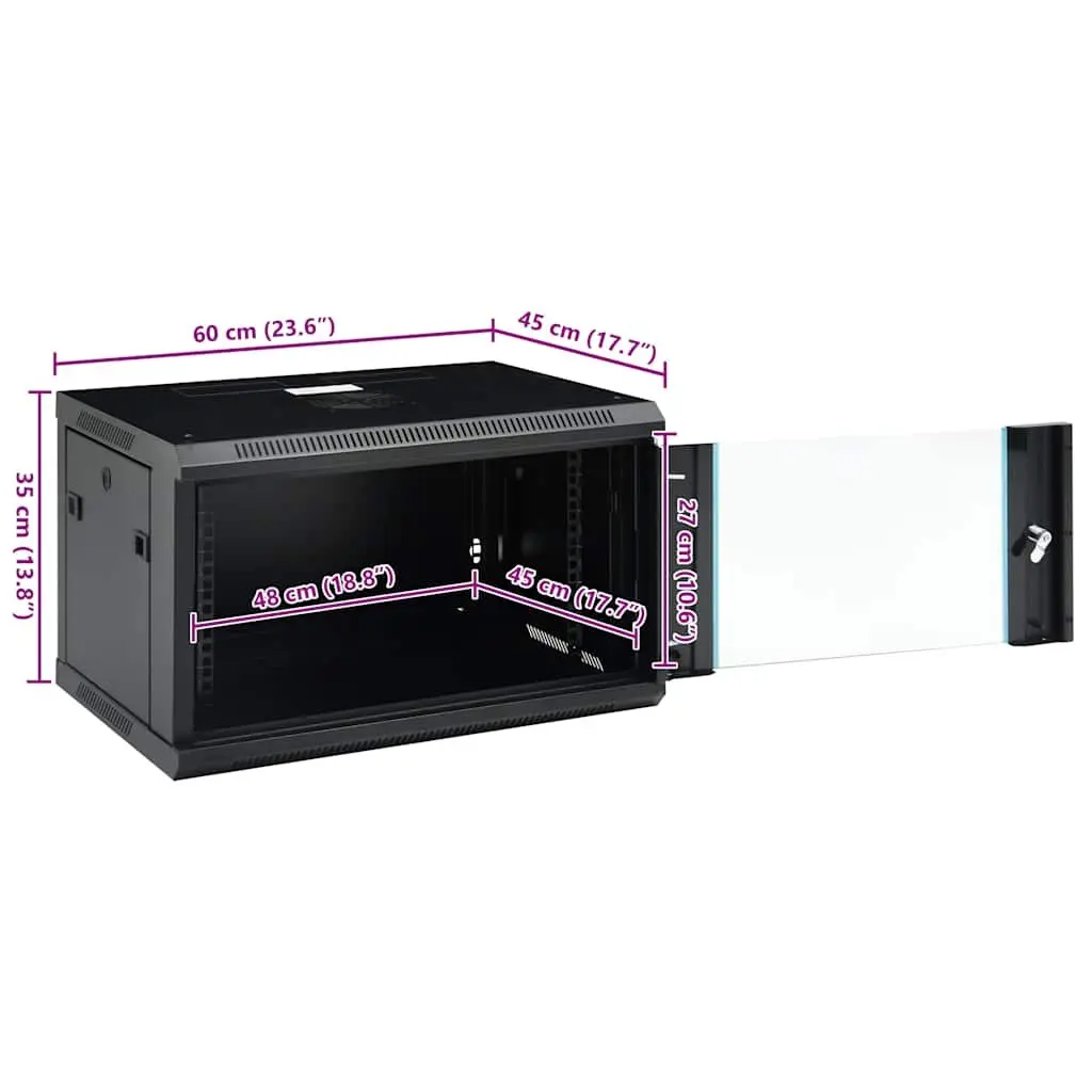 6U Wall Mounted Network Cabinet 19" Black IP20 600x450x350mm Data Server Rack