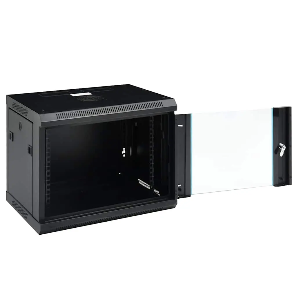 9U Wall Mounted Network Cabinet 19 Inch Black Data Server Rack Enclosure 600x450x510mm