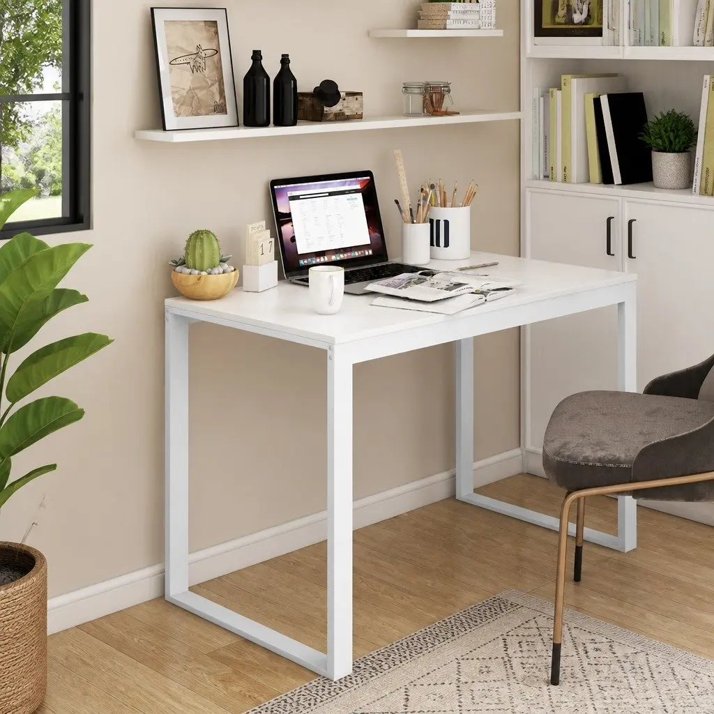 Computer Desk Engineered Wood and Metal Frame 110x60x73 cm White