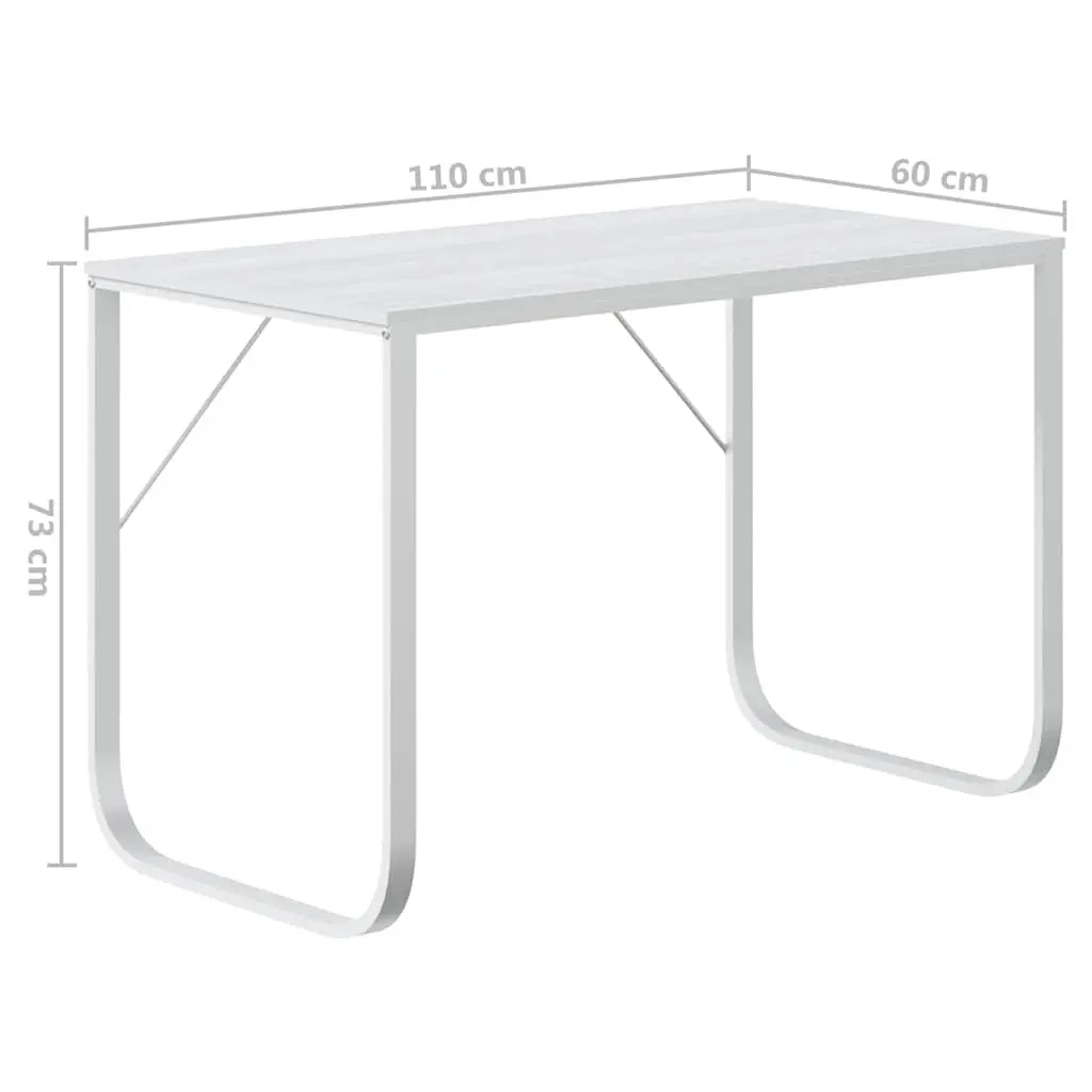 Computer Desk White 110x60x73cm Office Writing Table Engineered Wood Metal Frame