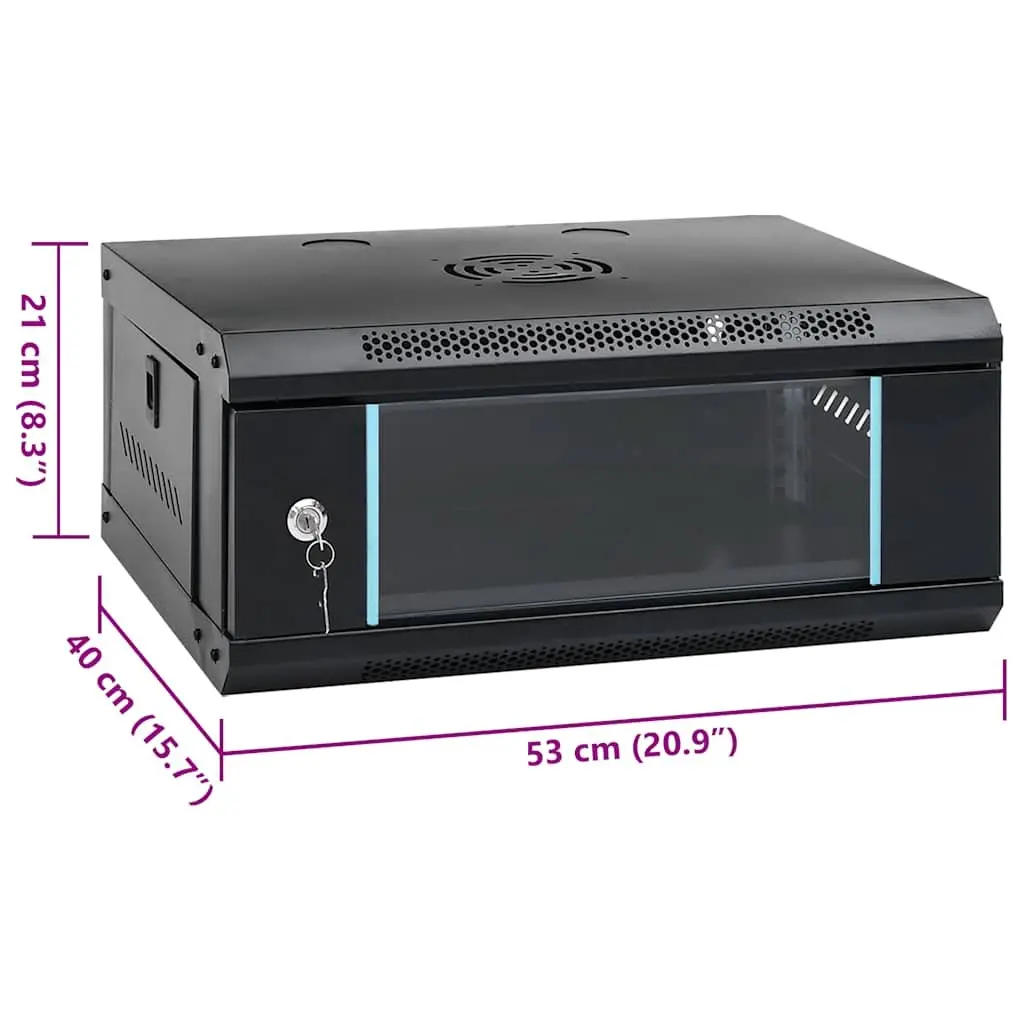 4U Wall Mounted Network Cabinet Cold-Rolled Steel 53x40x21cm Black Data Server Rack Enclosure