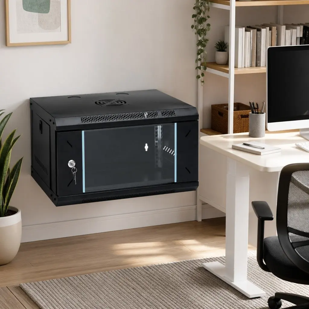 6U Wall Mounted Network Cabinet Cold-Rolled Steel 53x40x30cm Black