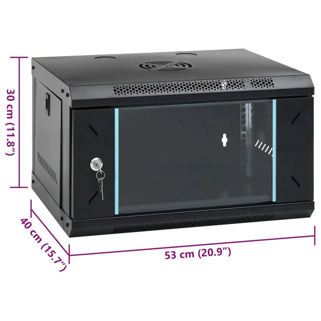 6U Wall Mounted Network Cabinet Cold-Rolled Steel 53x40x30cm Black
