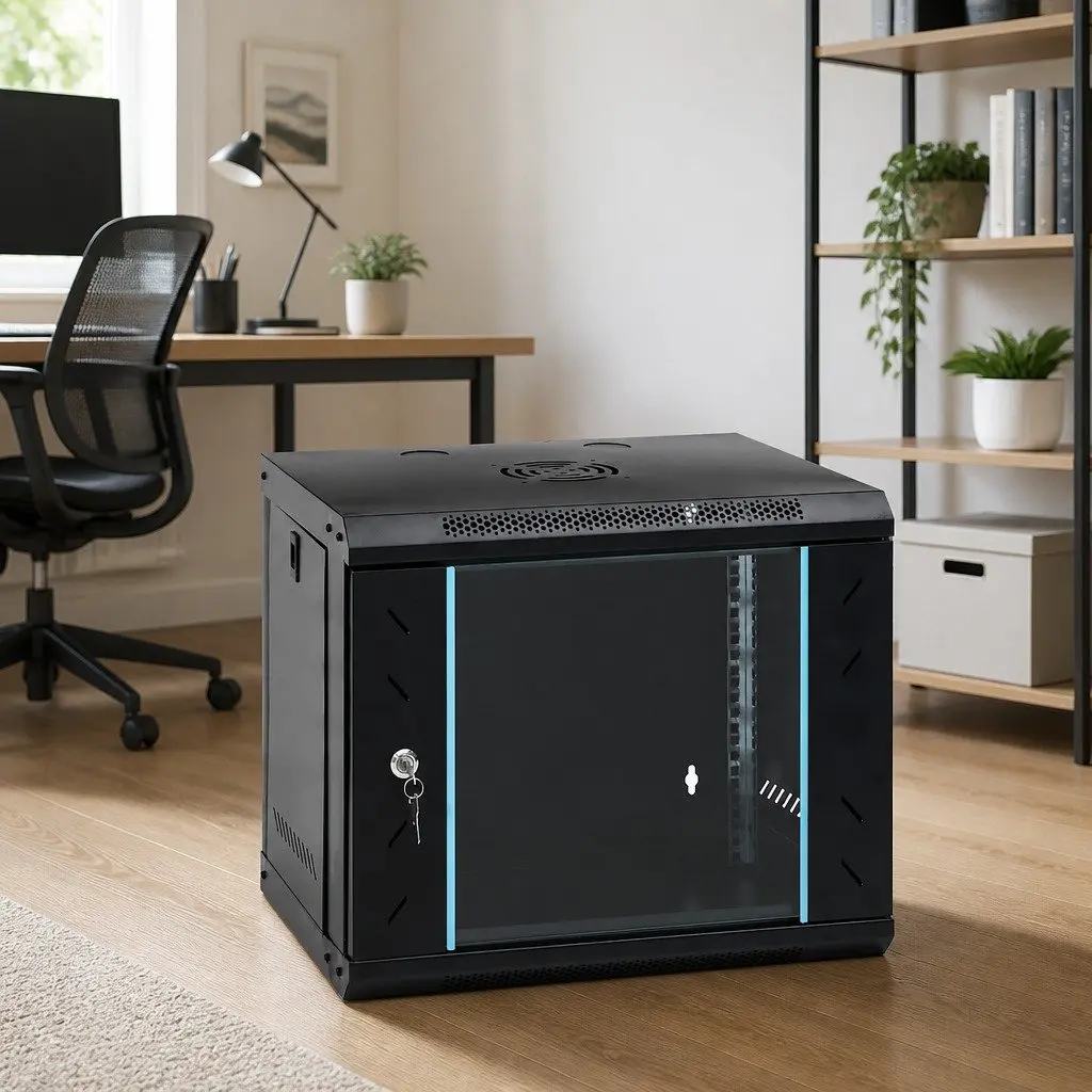 9U Network Cabinet Wall Mounted Cold Rolled Steel Black 53x40x45cm IP20 Server Rack Enclosure