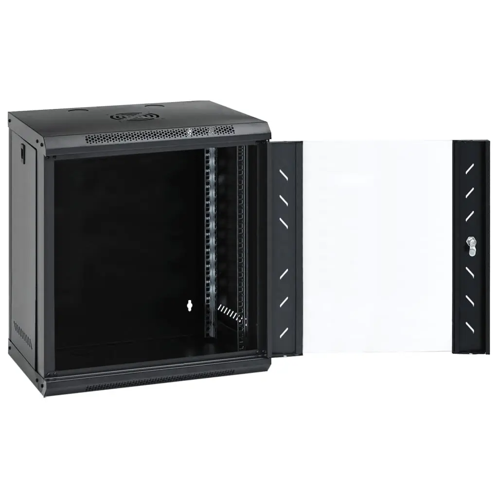 12U Network Cabinet Wall Mounted Black Enclosure 19 Inch IP20 53x40x60cm Removable Side Panels Lockable Front Door