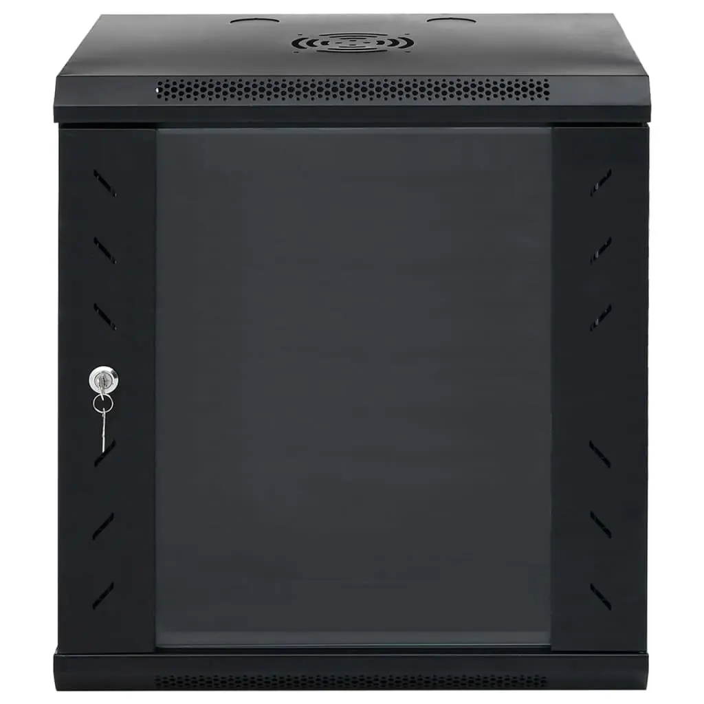 12U Network Cabinet Wall Mounted Black Enclosure 19 Inch IP20 53x40x60cm Removable Side Panels Lockable Front Door