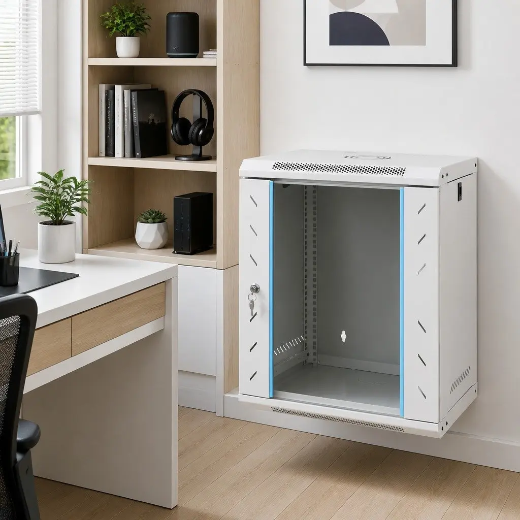 12U Network Cabinet Wall Mounted Grey 53x40x60cm Cold Rolled Steel for 19 Inch Equipment with Lockable Front Door and Removable Side Panels