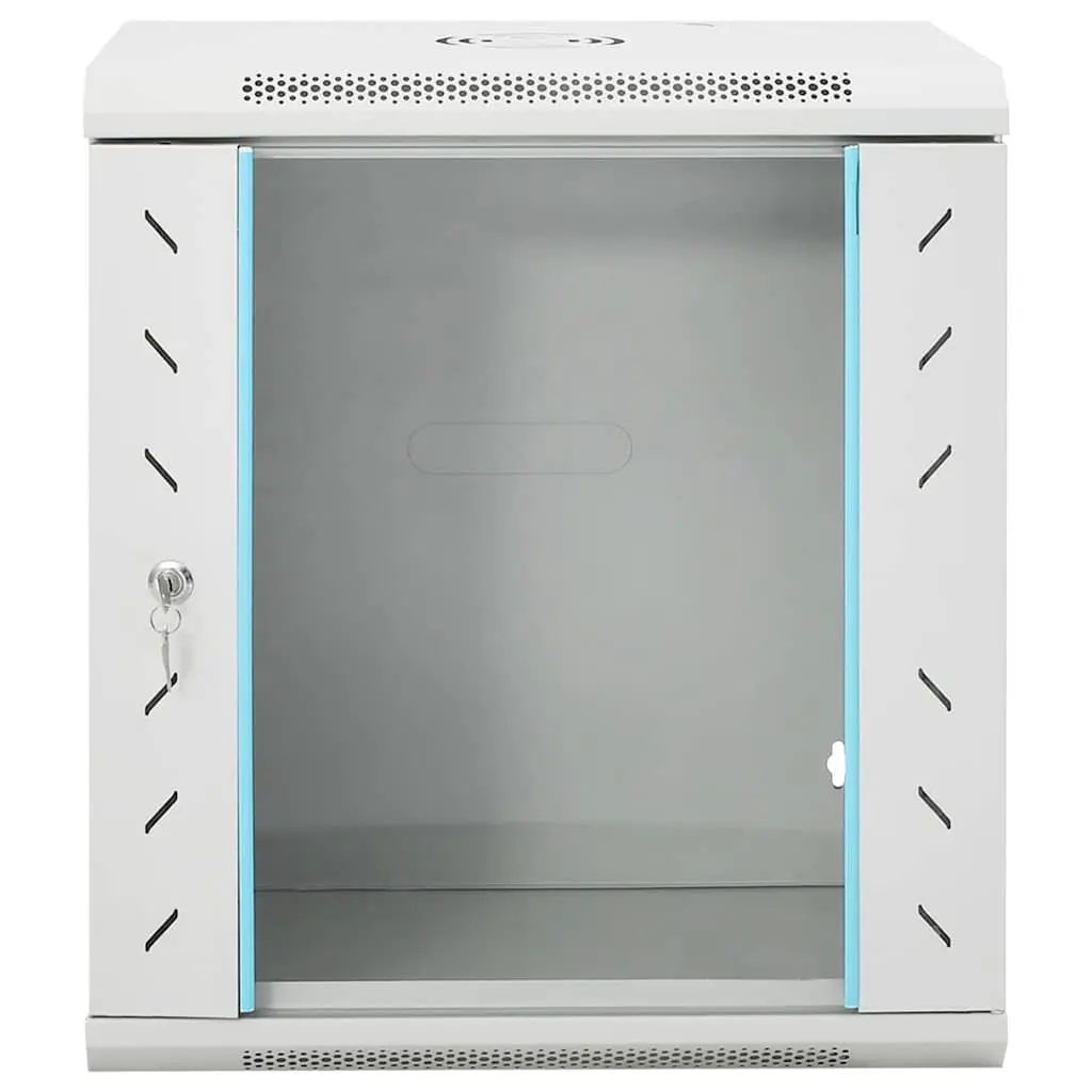 12U Network Cabinet Wall Mounted Grey 53x40x60cm Cold Rolled Steel for 19 Inch Equipment with Lockable Front Door and Removable Side Panels
