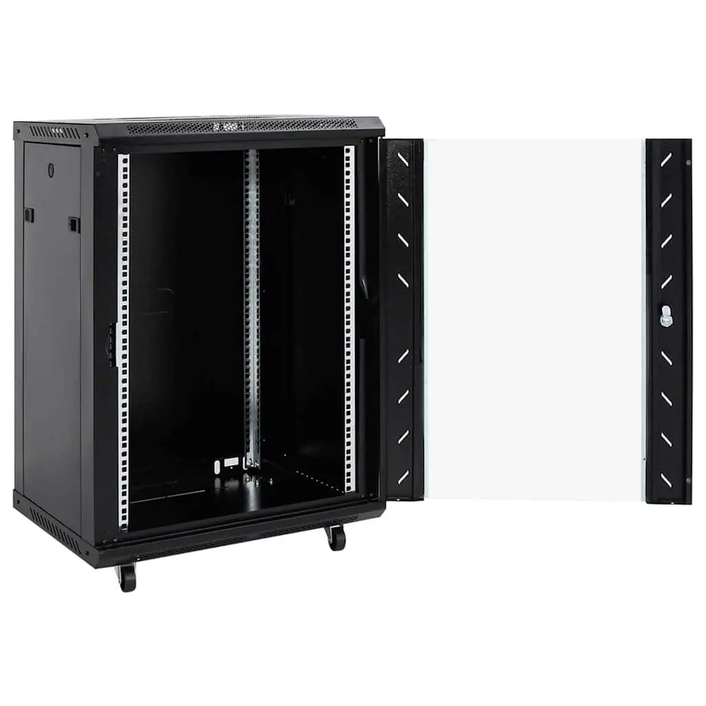 15U Rack Mount Network Cabinet Black Cold Rolled Steel 60x45x86cm Swivel Feet