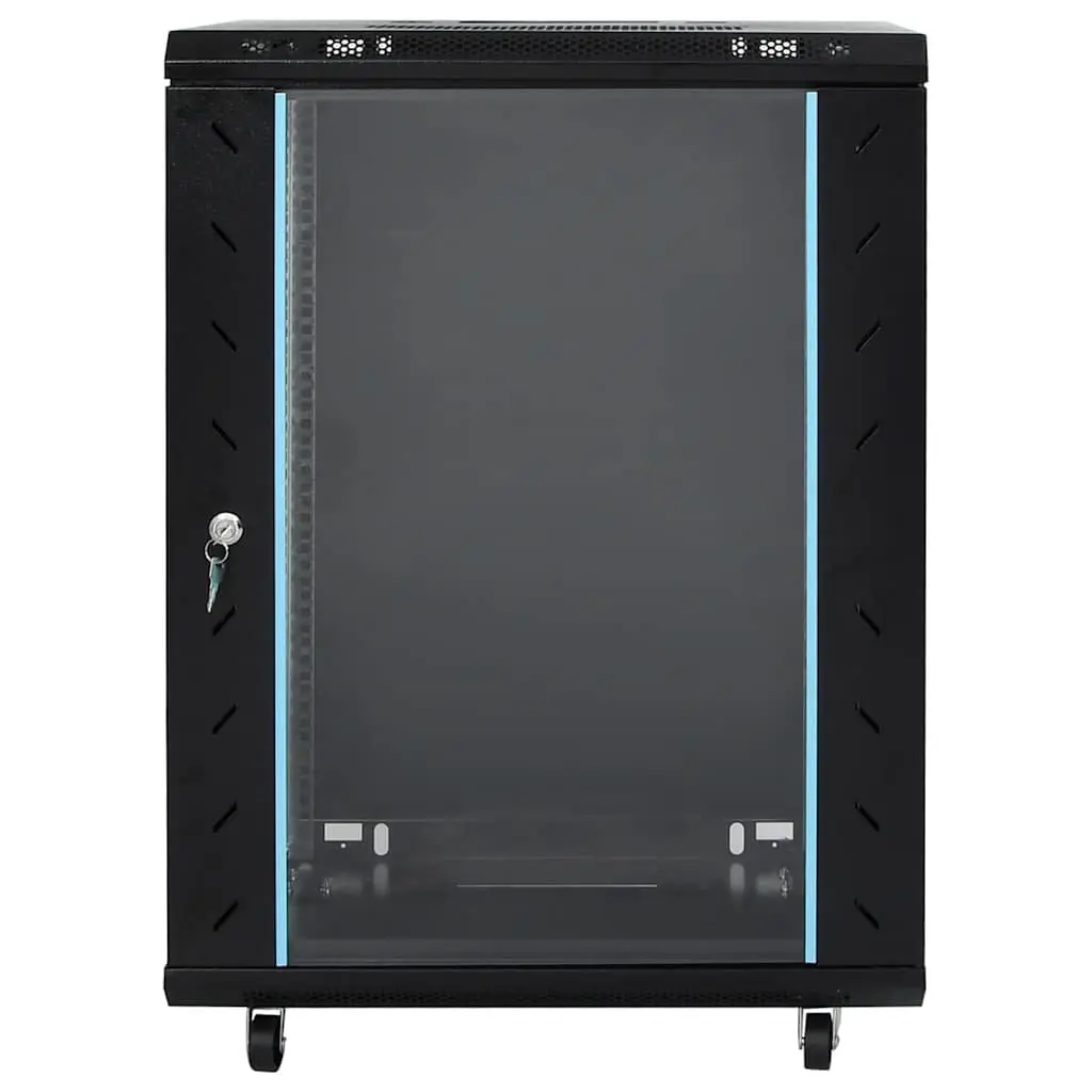 15U Rack Mount Network Cabinet Black Cold Rolled Steel 60x45x86cm Swivel Feet