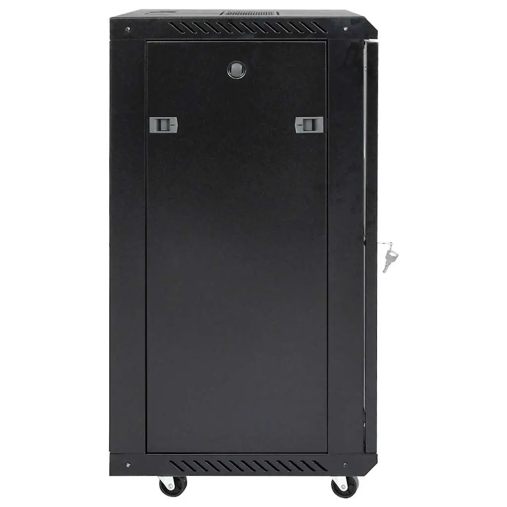 15U Rack Mount Network Cabinet Black Cold Rolled Steel 60x45x86cm Swivel Feet