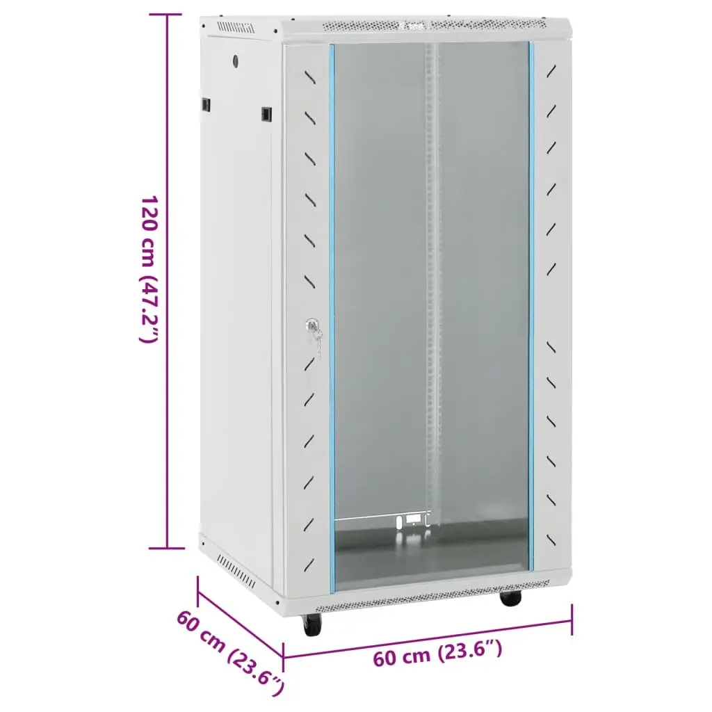 22U Network Cabinet Cold-Rolled Steel 60 x 60 x 120 cm Grey Swivel Feet Lockable Data Storage Rack System