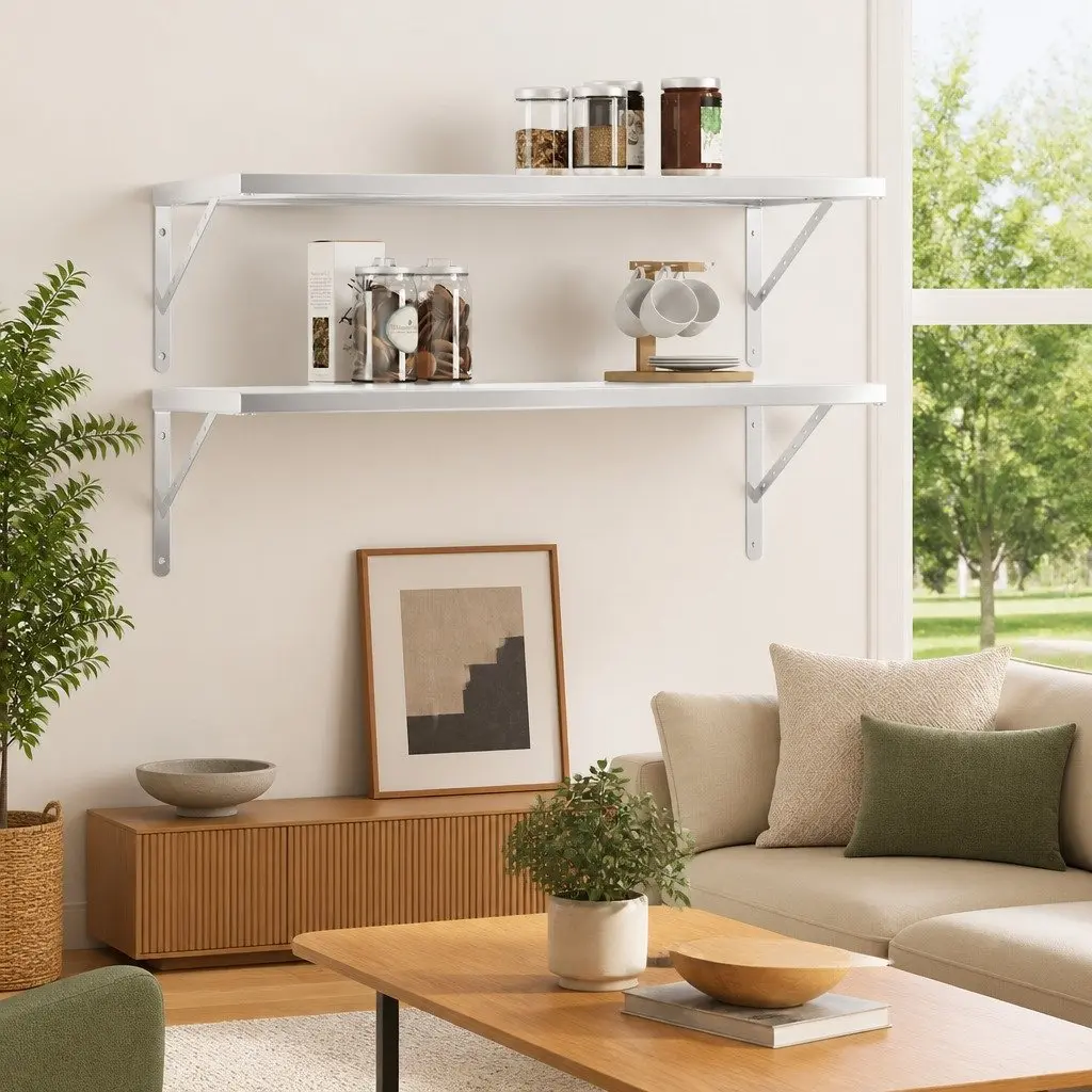 Wall Shelves Stainless Steel 100x40 cm Silver Floating Storage Display 2 pcs