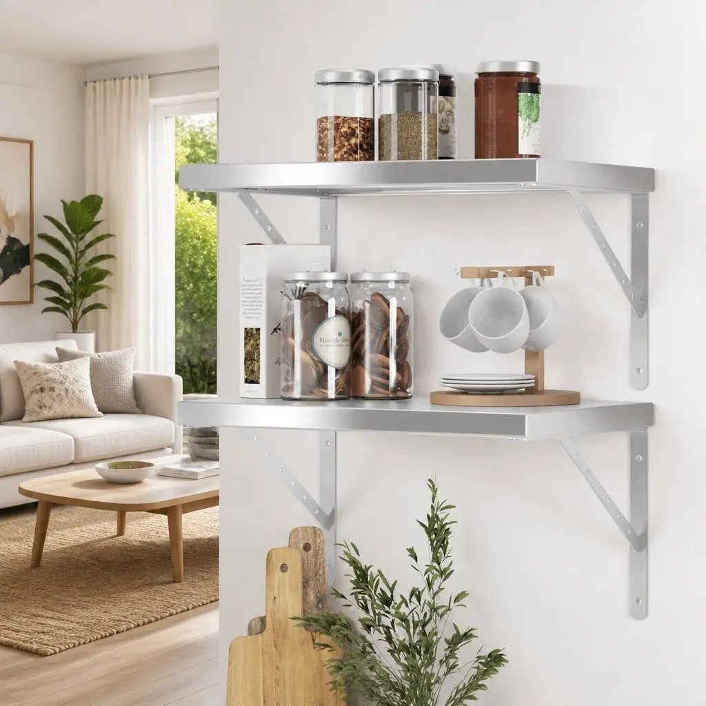 Wall Shelves Stainless Steel 50x40 cm Silver Floating Storage 2 Piece