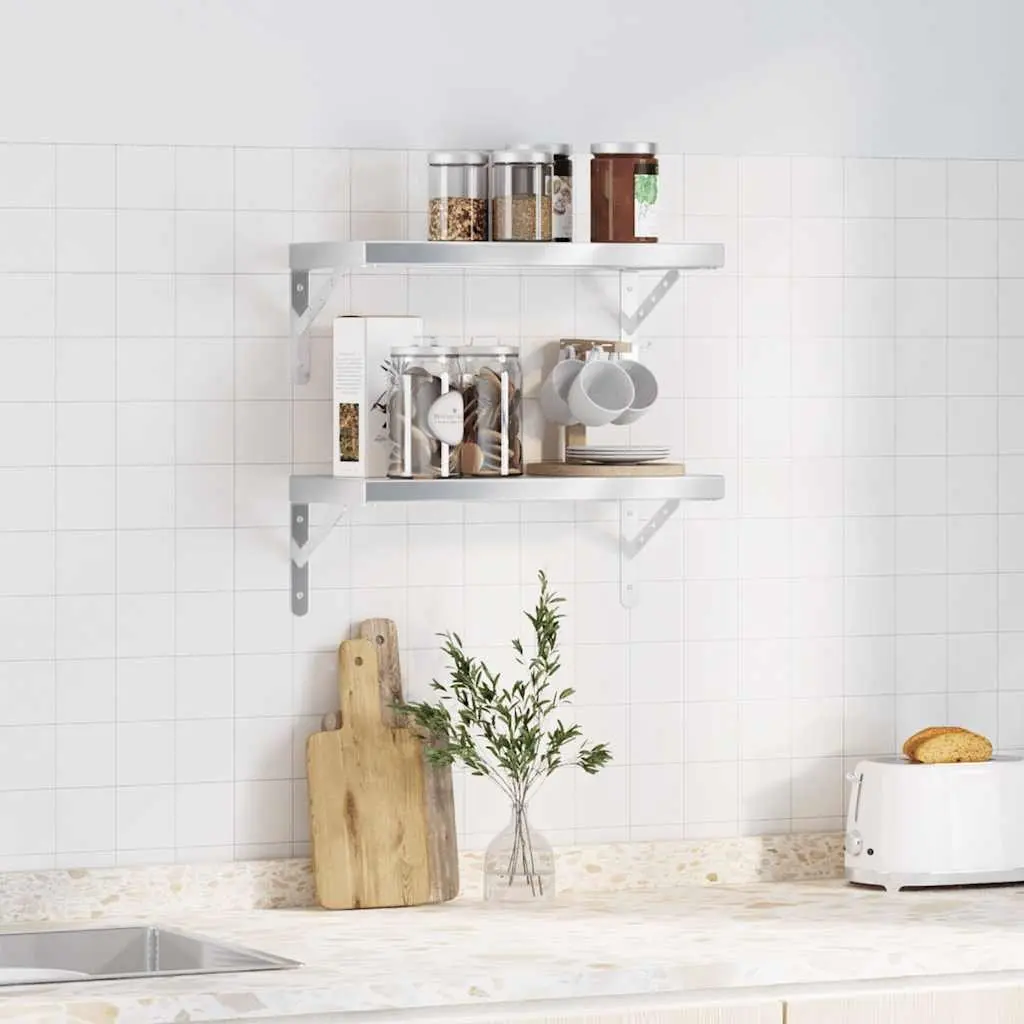 Wall Shelves Stainless Steel 50x23.5 cm Silver Floating Mounted Display Shelf 2 pcs