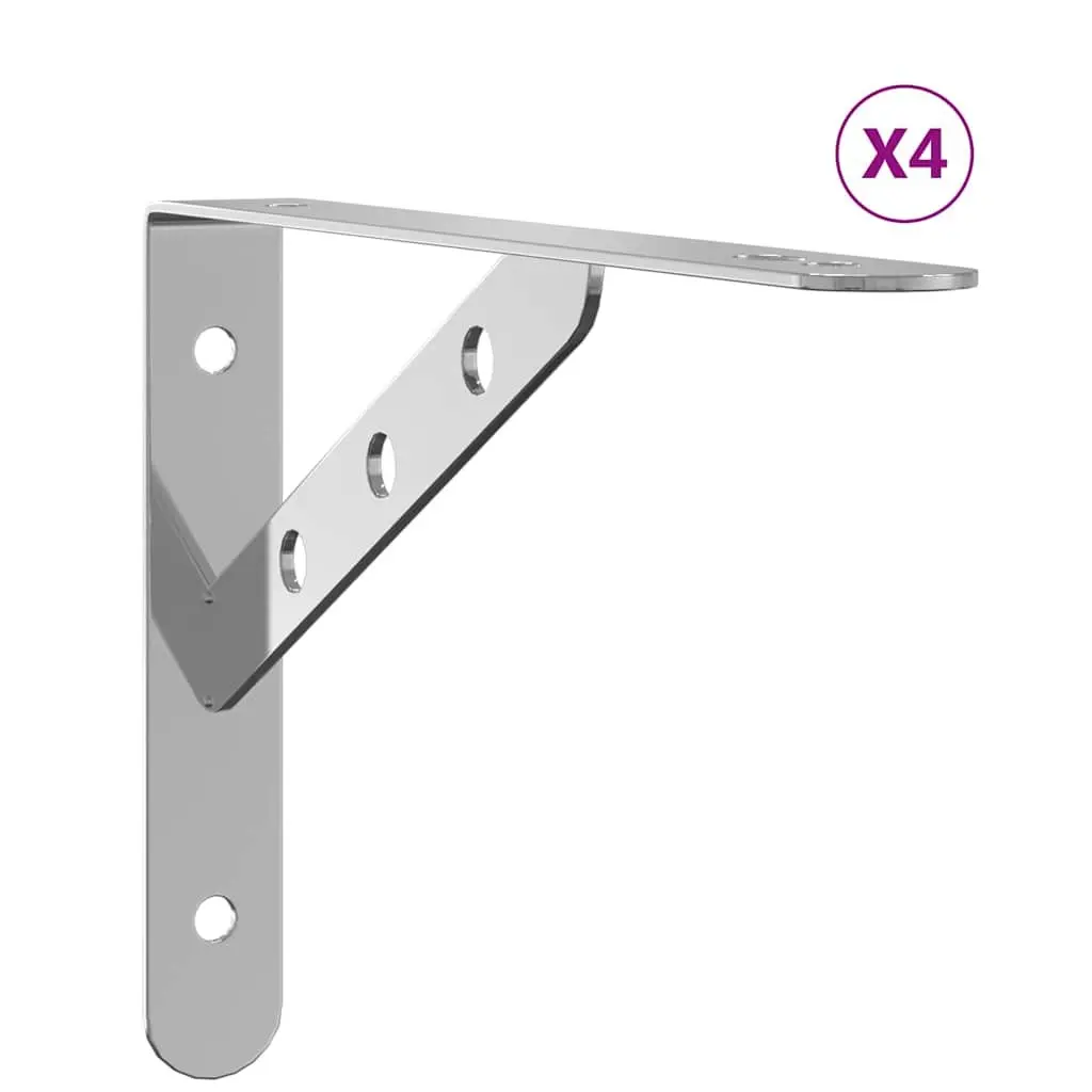 Shelf Brackets Stainless Steel Wall Mount 23.5 x 2.5 x 15.5 cm Silver 4 Pieces