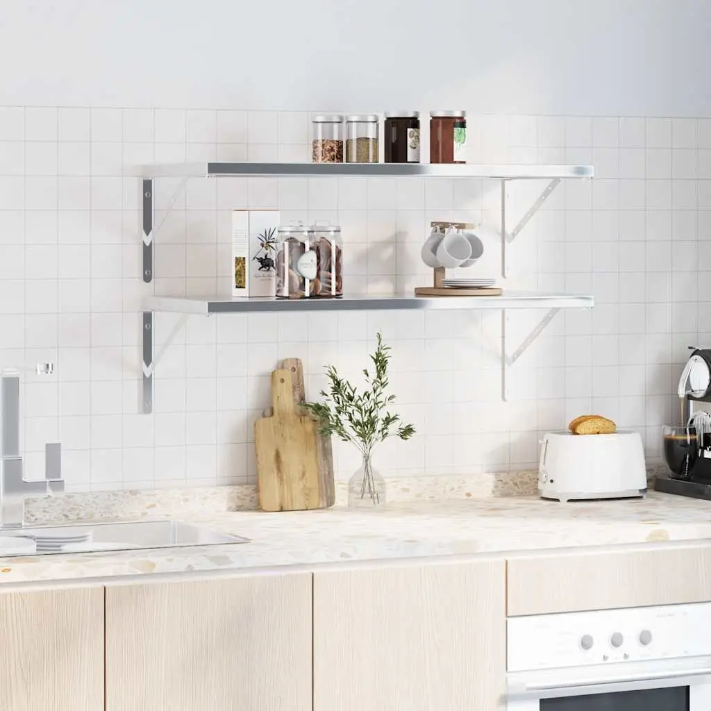 Stainless Steel Shelf Brackets Wall Mount 4 Piece Silver Durable Storage Support 40 x 25 x 2.5 cm