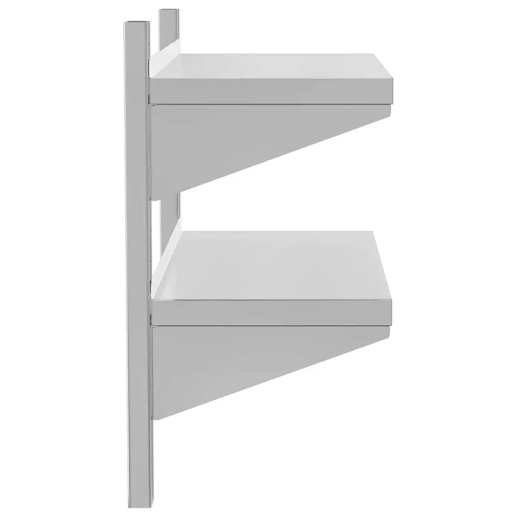 2-Tier Wall Shelf Stainless Steel 75 x 30 x 60 cm Silver Floating Storage Rack Home Kitchen
