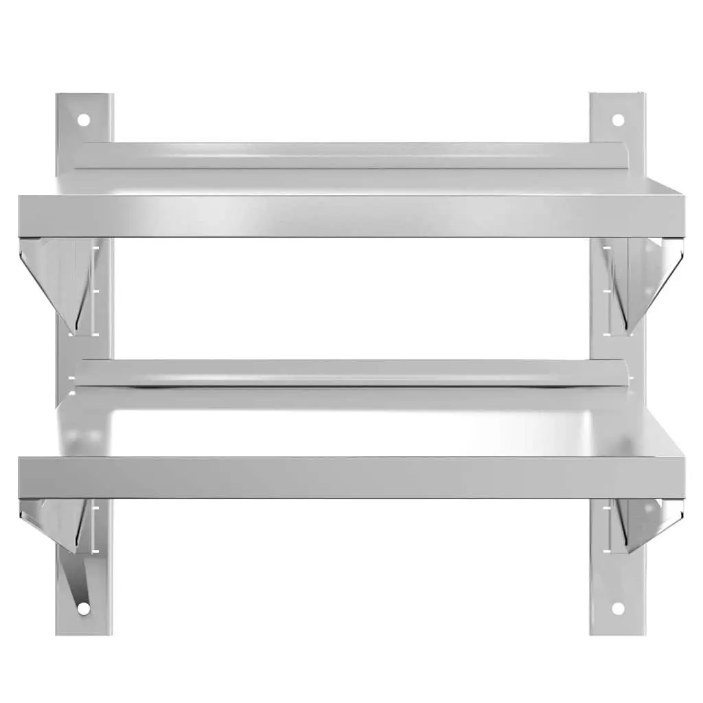 2-Tier Wall Shelf Stainless Steel 50 x 40 x 48 cm Silver Floating Storage Kitchen Bathroom