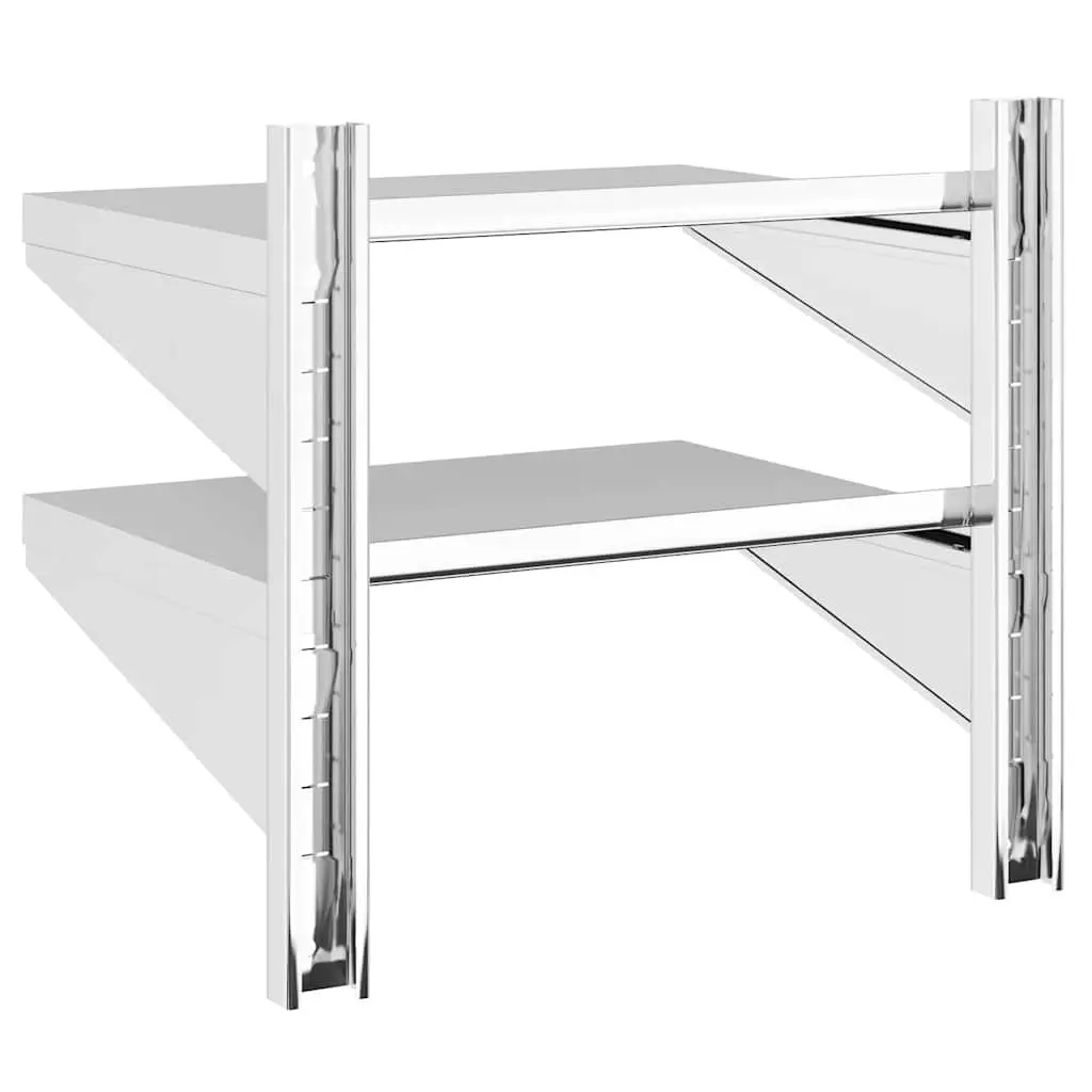 2-Tier Wall Shelf Stainless Steel 50 x 40 x 48 cm Silver Floating Storage Kitchen Bathroom