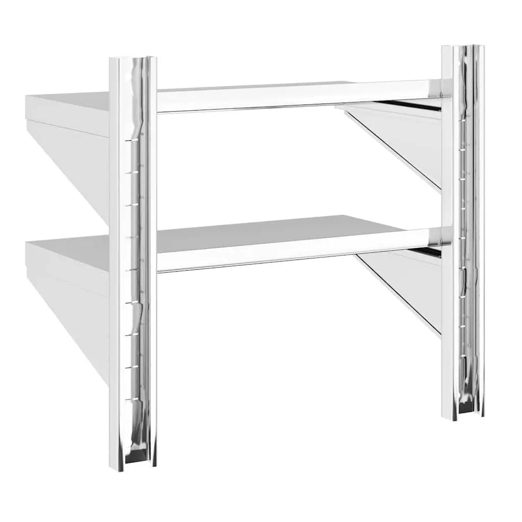 2 Tier Floating Wall Shelf Stainless Steel Silver 50x30x48cm Space Saving Storage Unit