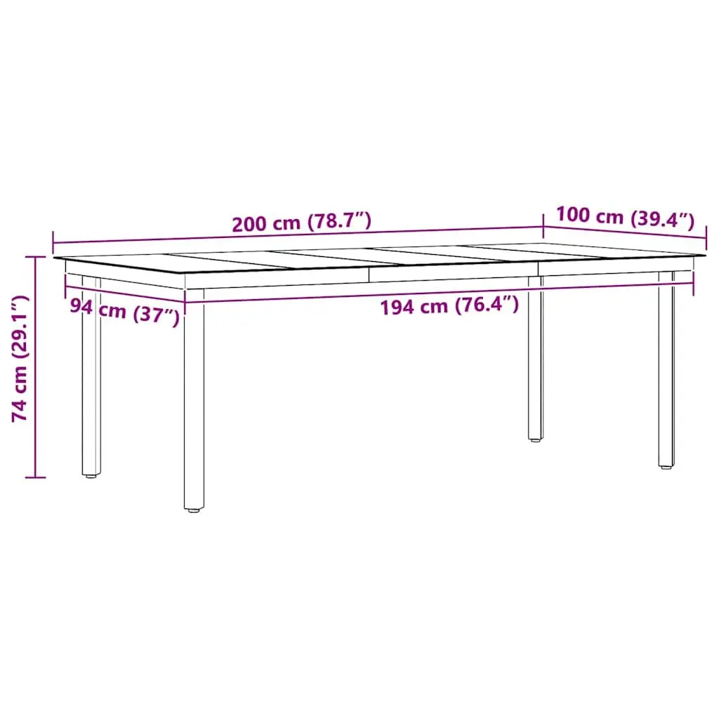Garden Dining Table Steel Frame Glass Top 200 x 100 cm Black