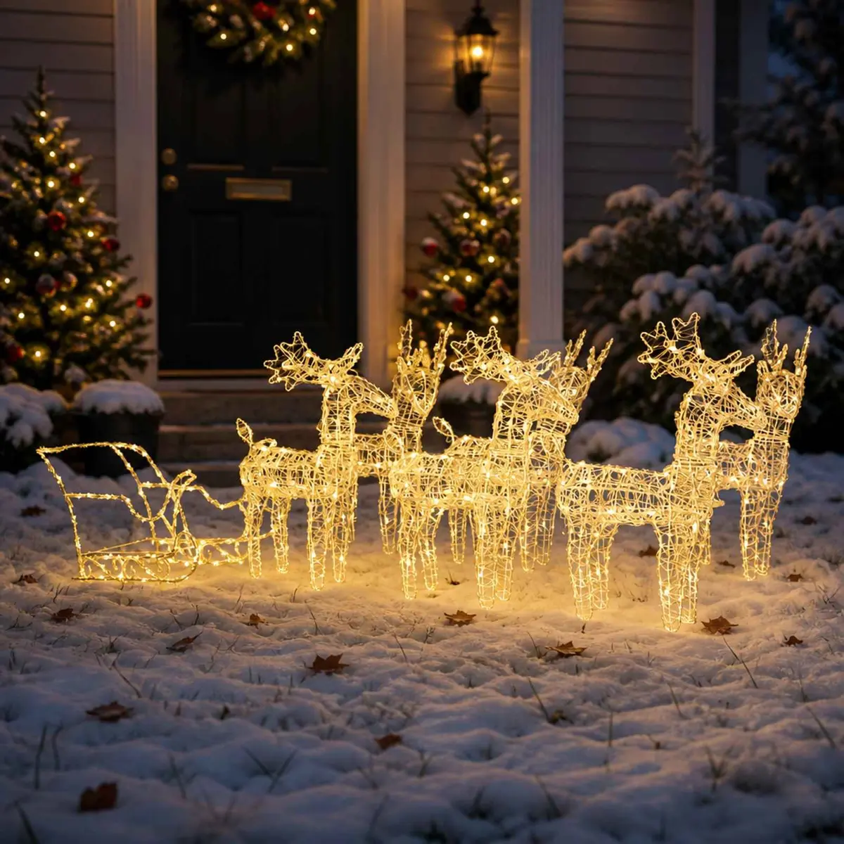 Christmas Yard Decoration Acrylic Reindeer Sleigh 320 LED Lights Warm White Outdoor