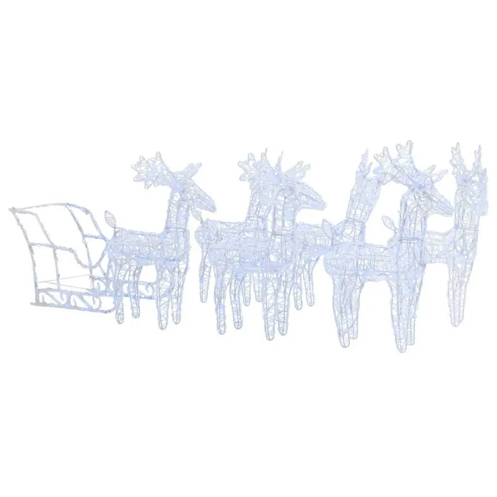 Christmas Lights Decoration Reindeer Sleigh Outdoor 320 LEDs Cold White Weather-resistant Acrylic PVC Steel Frame