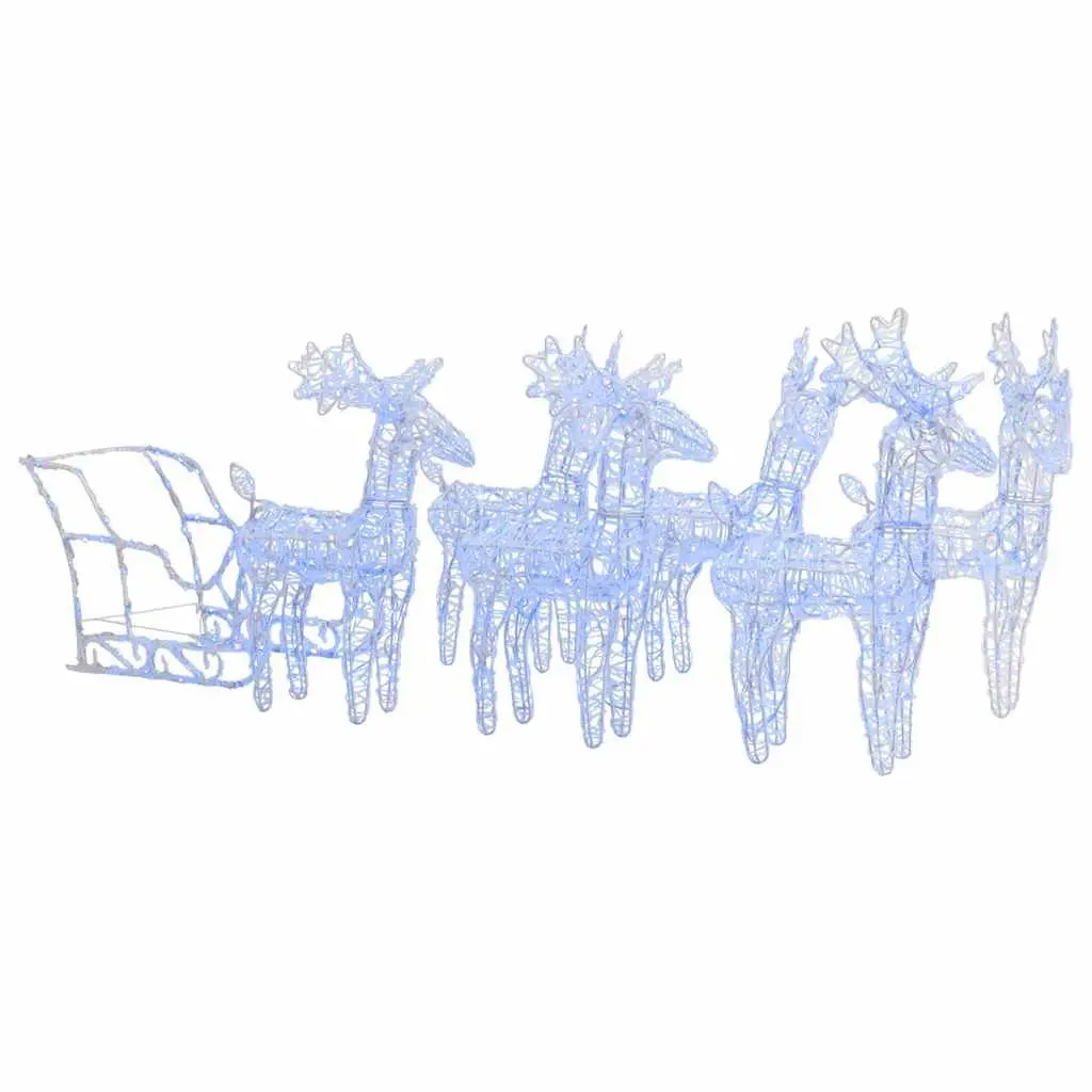 Reindeer Sleigh Yard Decoration Acrylic 320 LED Lights Blue