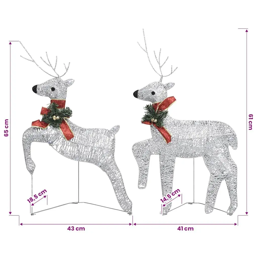 Christmas Decoration Reindeer Sleigh Mesh and Metal Frame 140 LED Lights Silver
