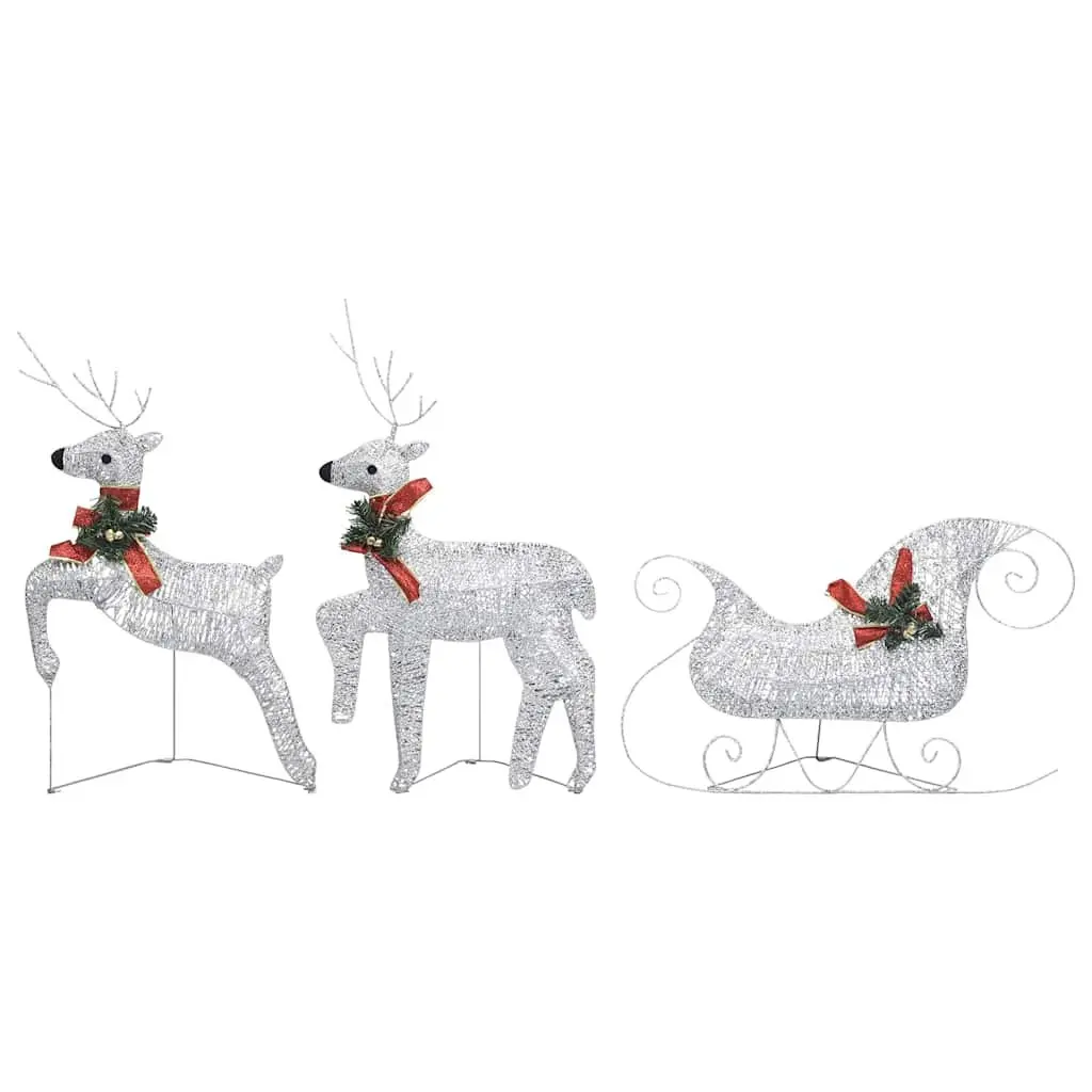 Christmas Decoration Reindeer Sleigh Mesh and Metal Frame 140 LED Lights Silver