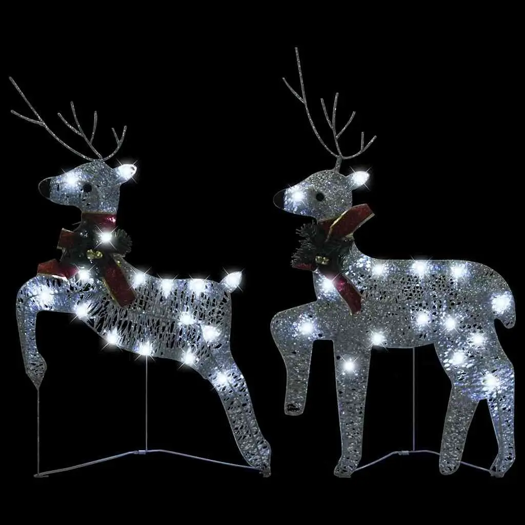 Christmas Decoration Reindeer Sleigh Mesh and Metal Frame 140 LED Lights Silver