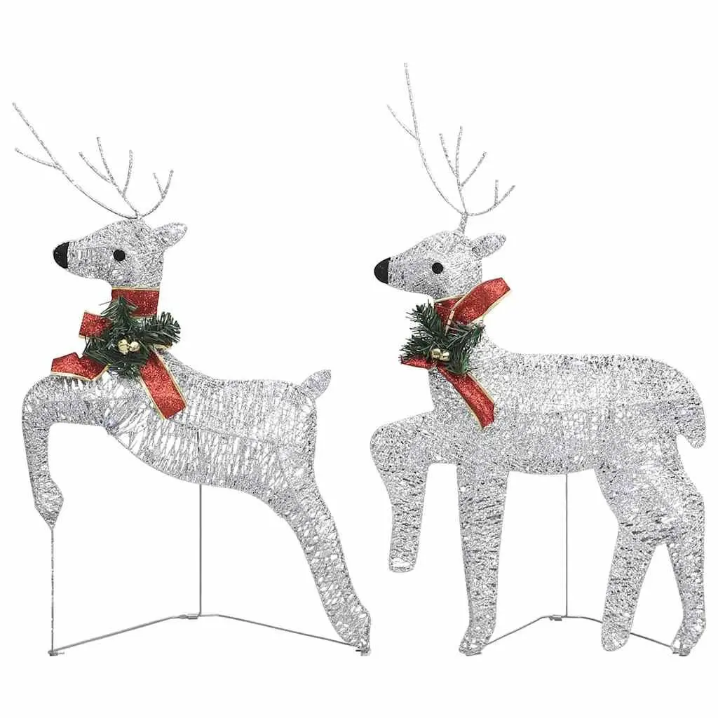 Christmas Decoration Reindeer Sleigh Mesh and Metal Frame 140 LED Lights Silver