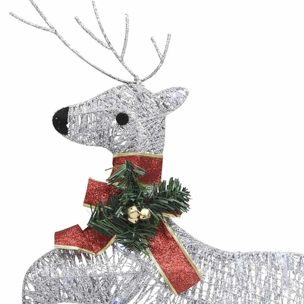 Christmas Decoration Reindeer Sleigh Mesh and Metal Frame 140 LED Lights Silver